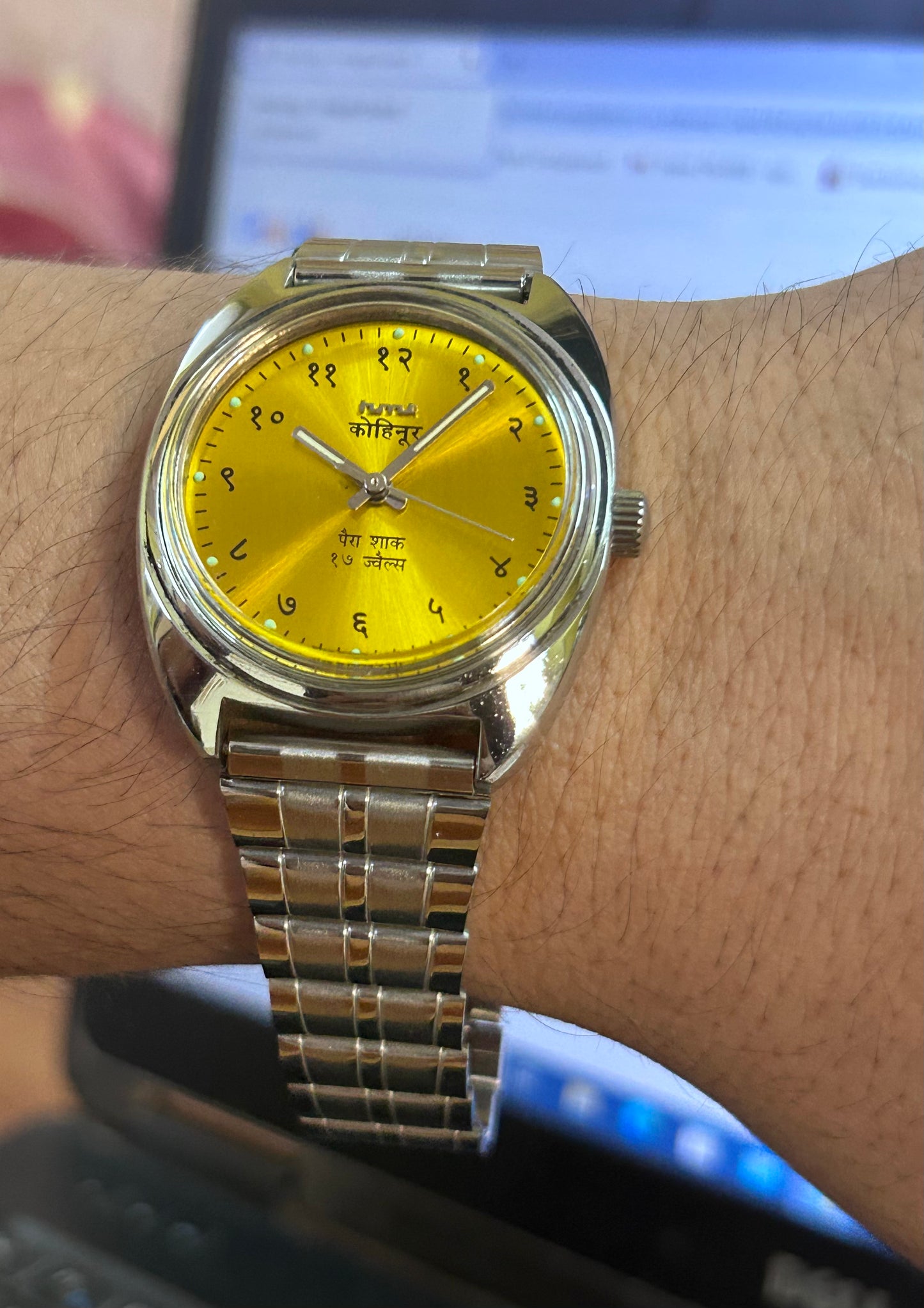 HMT Devanagari Yellow Sunburst Handwinding Mod Watch