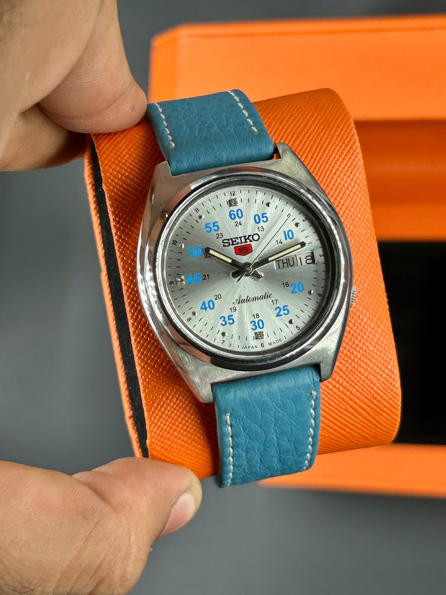 Pre-Owned Seiko 5 Sports Automatic Leather Blue