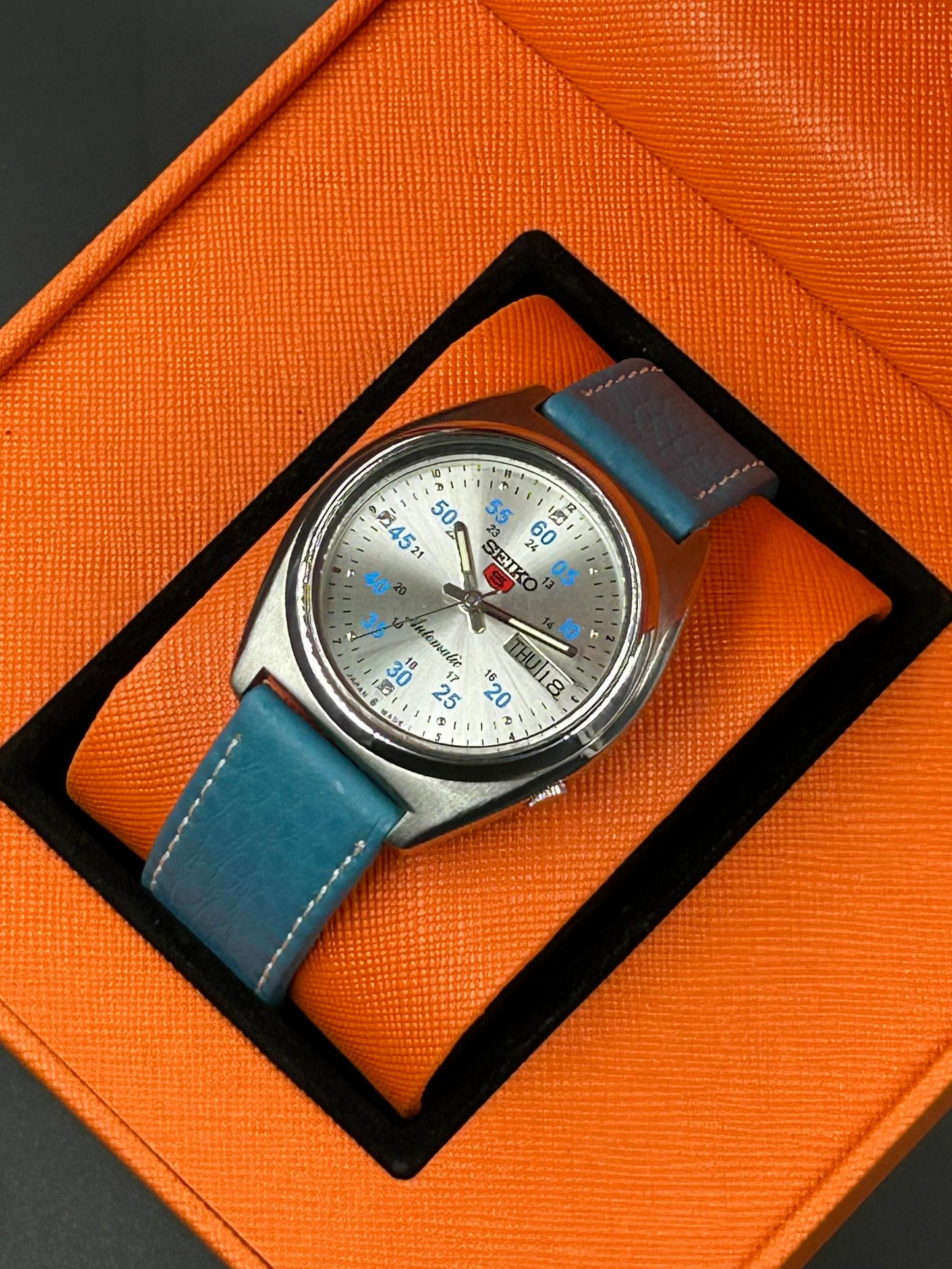 Pre-Owned Seiko 5 Sports Automatic Leather Blue