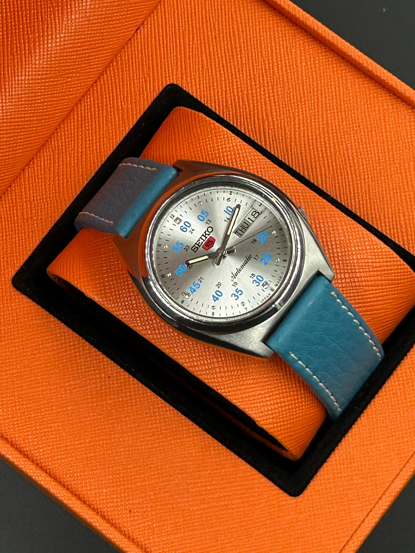 Pre-Owned Seiko 5 Sports Automatic Leather Blue